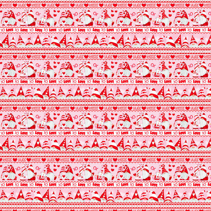 Gnomies in love on a border stripe print