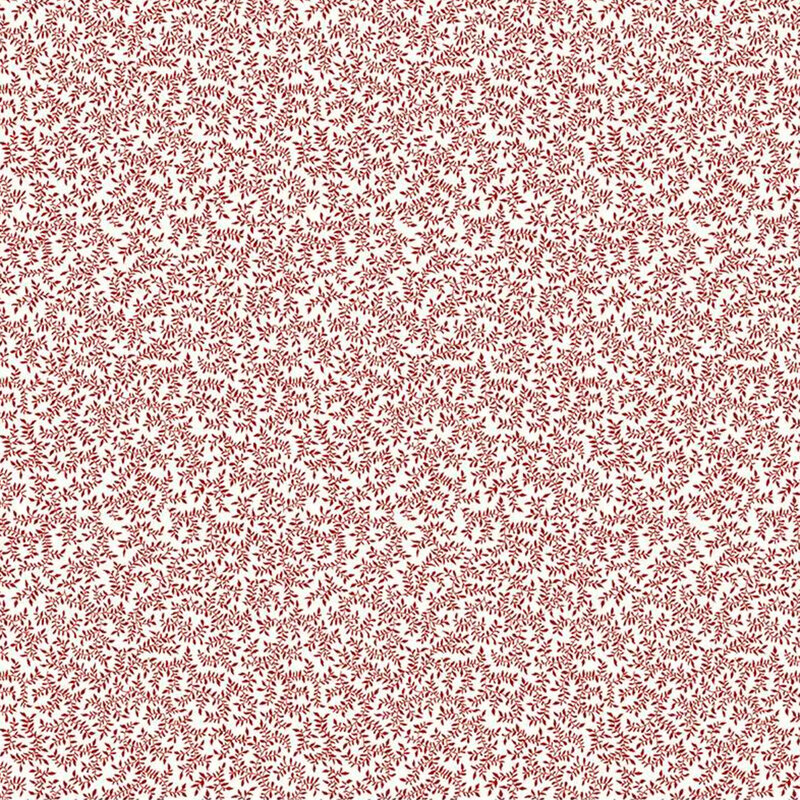 Small red leaves and vines on a cream fabric background