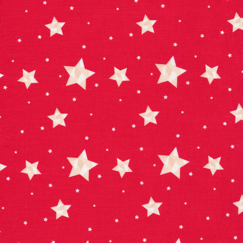 Cream geometric stars on a red fabric background