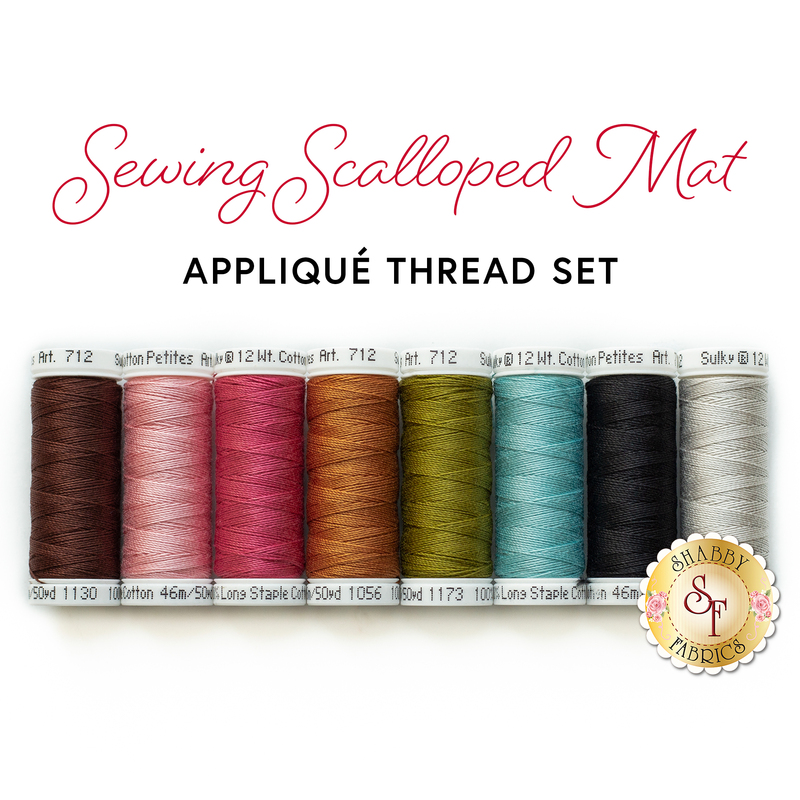 A coordinating set of sulky threads for applique work on the Sewing Scalloped Mat Kit