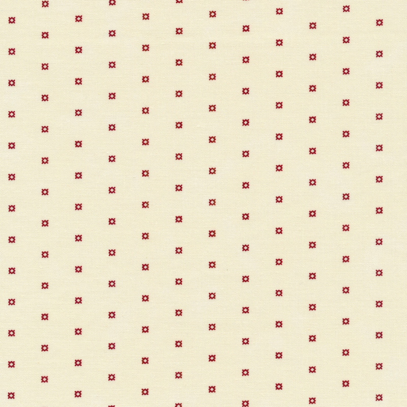 Small red geometric shapes on a cream background