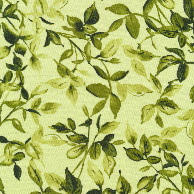 Dark green leaves and vines on a light green background