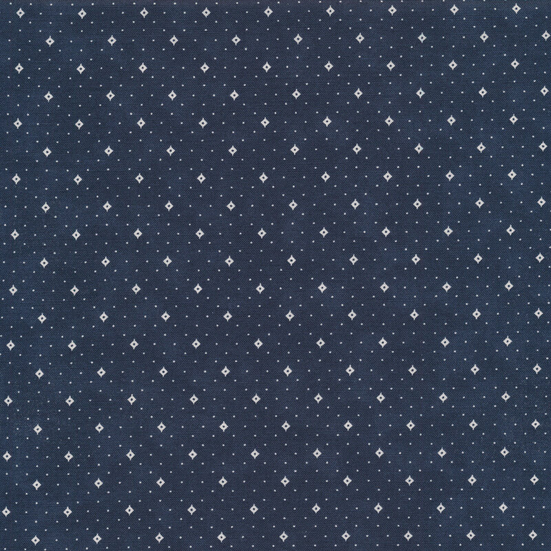 White diamonds and dots on a navy background