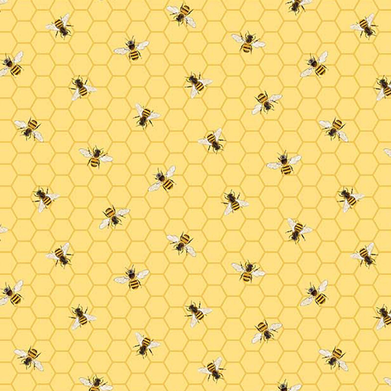 Bees on a yellow honeycomb background