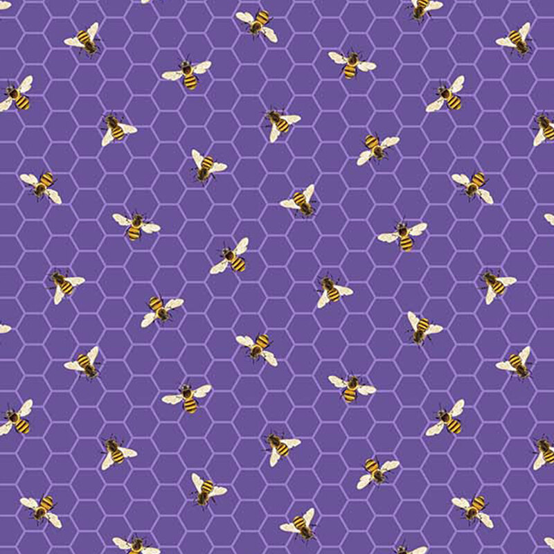 Bees on a purple honeycomb background