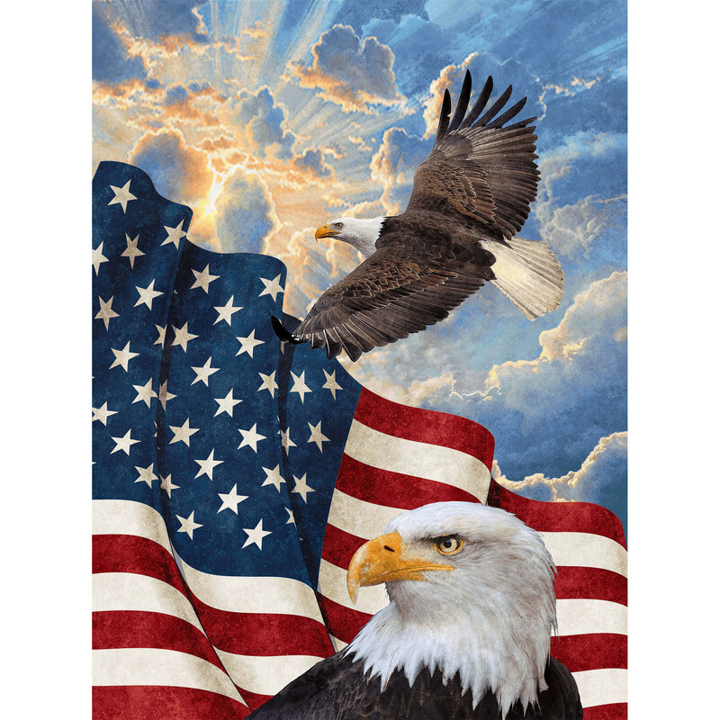 Bald eagle and American flag fabric panel