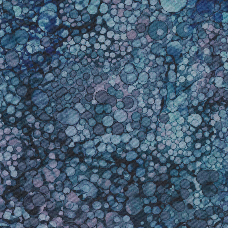 Blue and slate gray marbled fabric with small circles all over