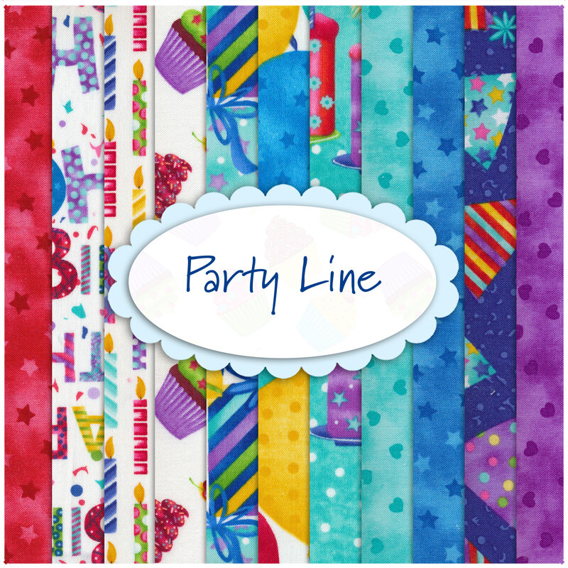 A collage of fabrics included in the Party Line collection