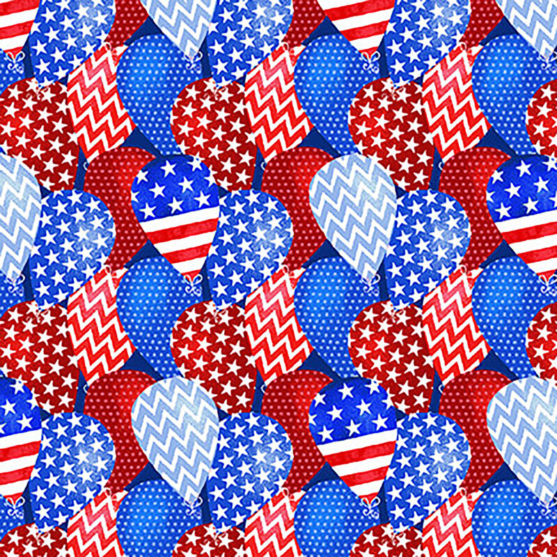 Patriotic red, white and blue balloons packed on a blue background