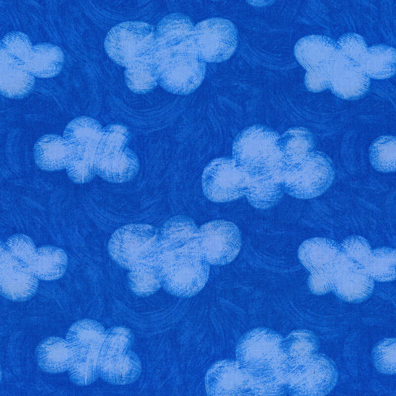 Light blue fluffy clouds on a blue textured background