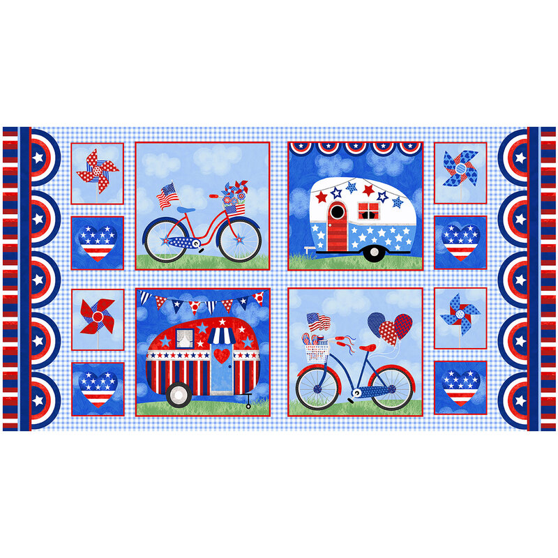 Patriotic block panel on a light blue gingham background