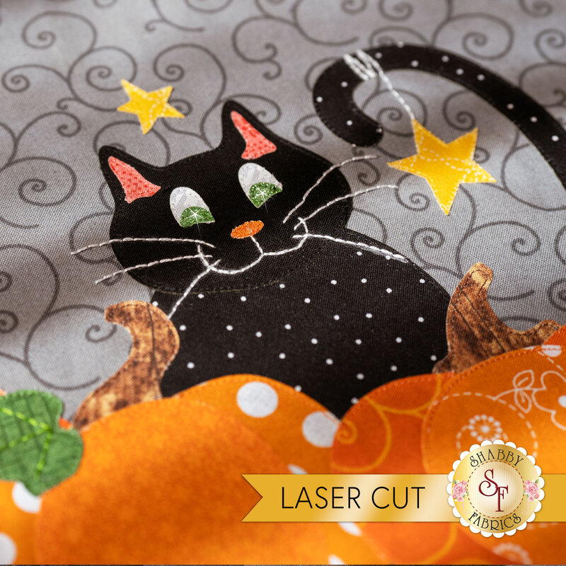 An adorable black cat block in the Too Cute To Spook Mystery BOM