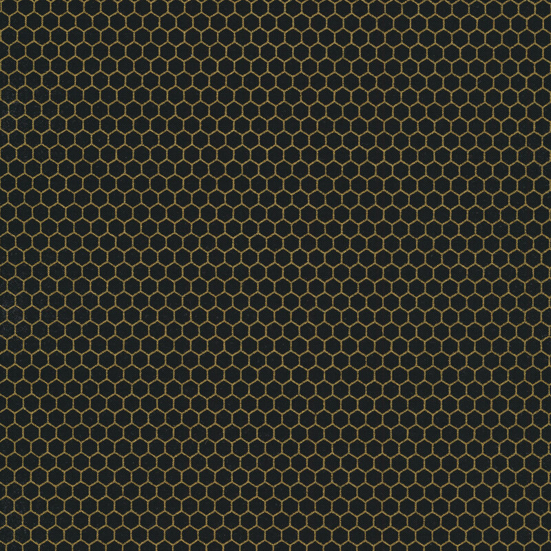 Yellow metallic hexagon honeycomb pattern on a black fabric