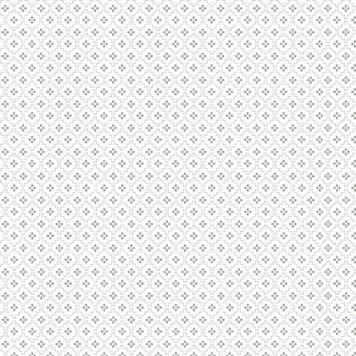 White fabric with light gray lattice and small dots