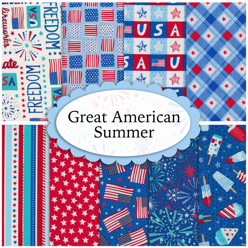 Collage of fabrics included with the Great American Summer collection