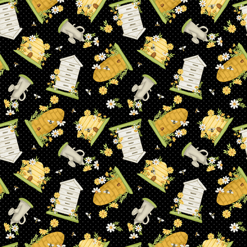 Tossed bee hives, honey combs, and flower pots on a black background
