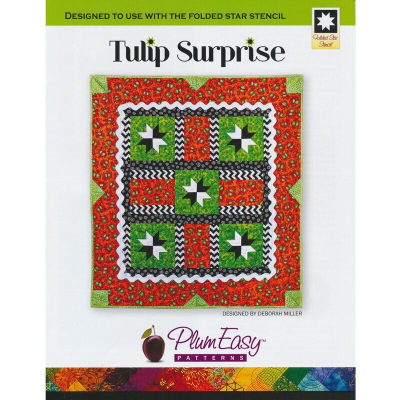 The front cover of the Tulip Surprise Pattern showing the finished quilt.