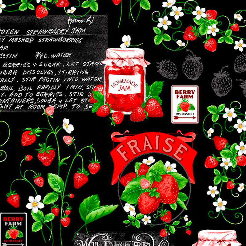 Strawberry signs and banners on a black background