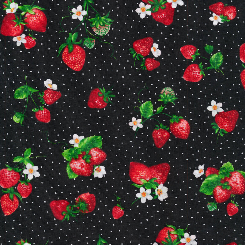 Strawberry Fields C1045-Black by Timeless Treasures