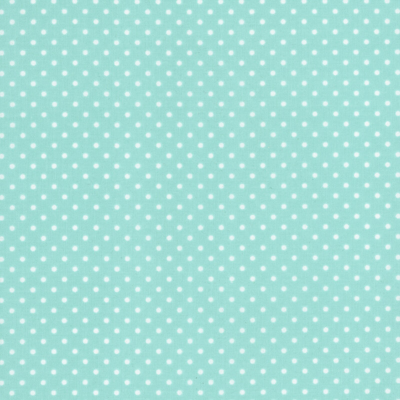 aqua fabric with small white polka dots