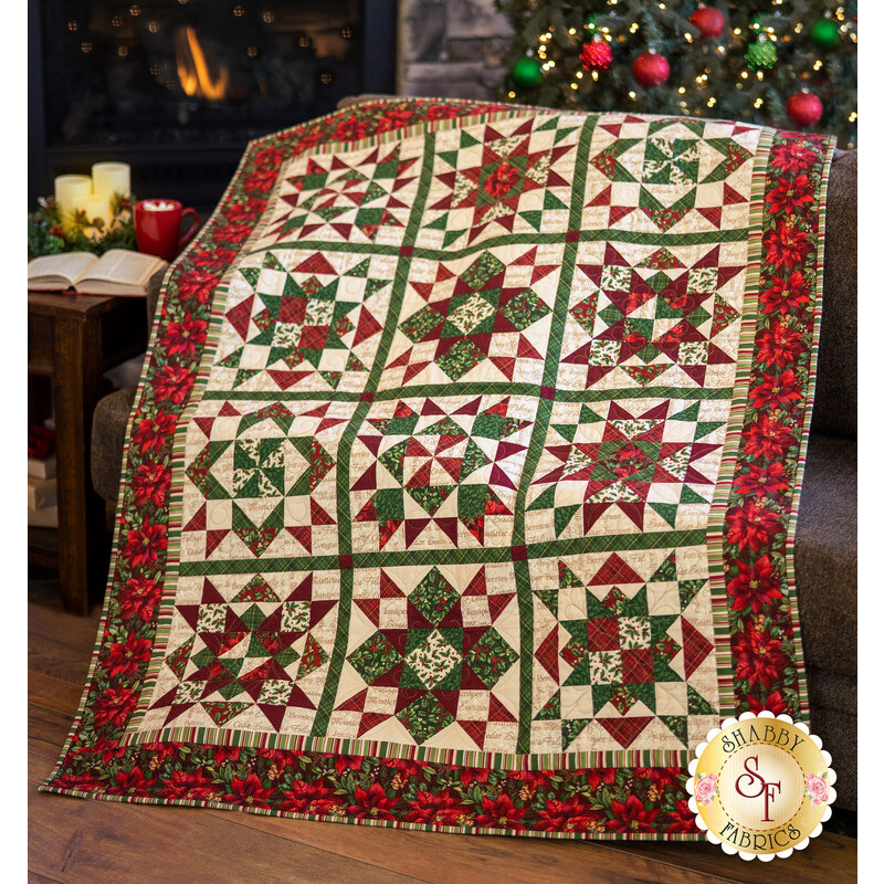 Old Time Christmas Patchwork Quilt draped over a chair