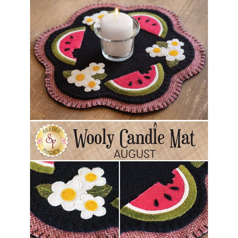 Scalloped wool mat with darling little flowers and slices of watermelon