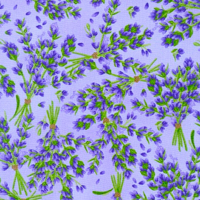 Lavender bunches tossed on a purple background
