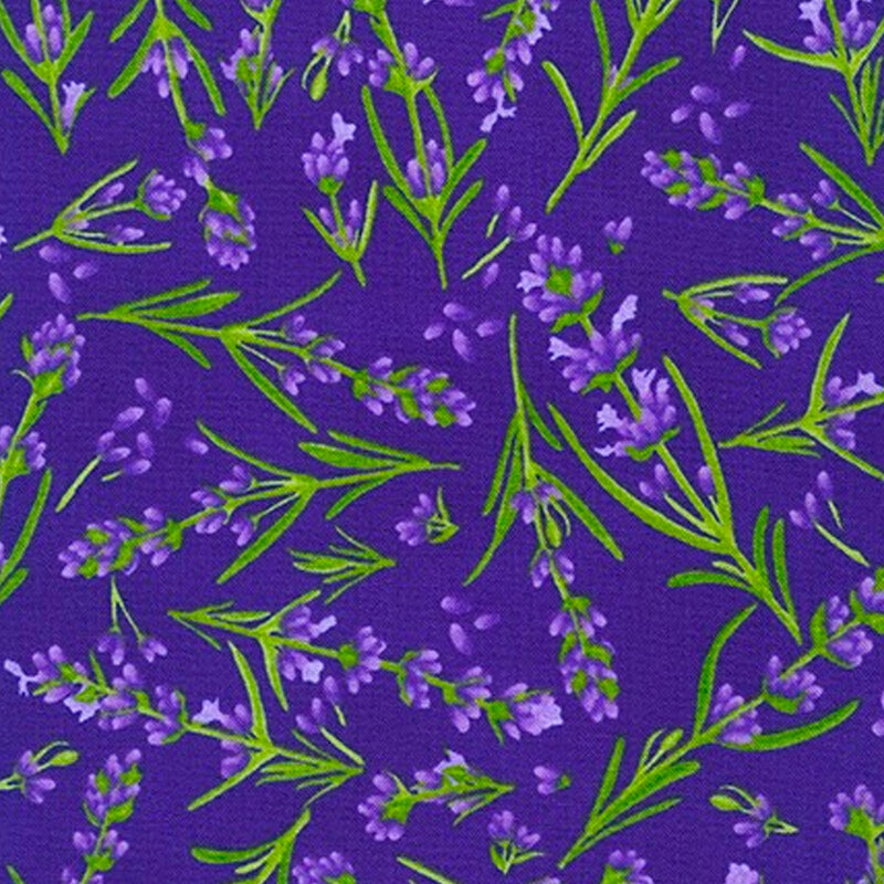 Lavender flowers tossed on a dark purple background