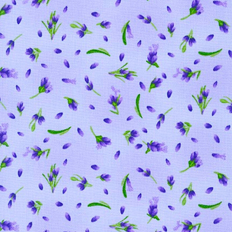 Small purple florals tossed on a light purple background