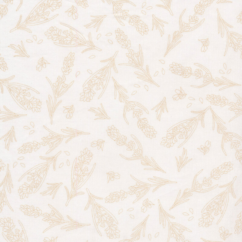 tan floral outlines on a white fabric background