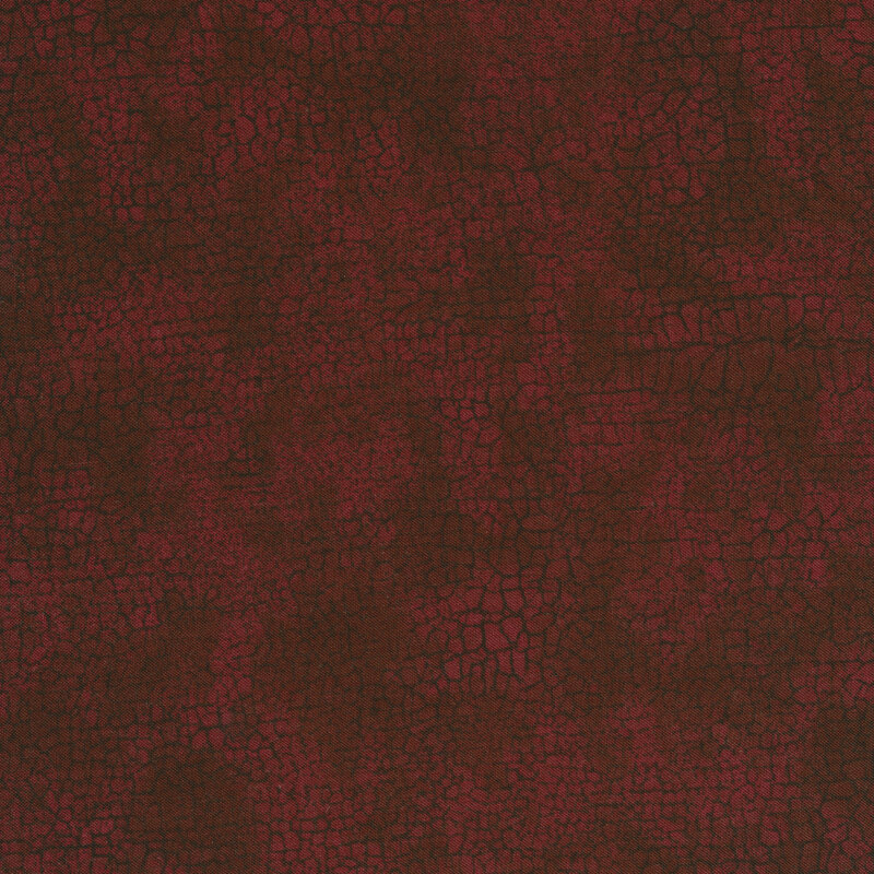 Mottled tonal dark red fabric features crackle texture design | Shabby Fabrics