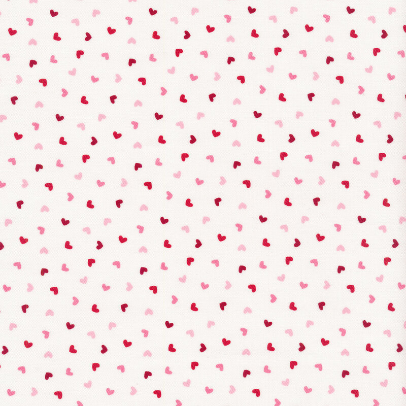 Fabric features tiny red and pink hearts design on cream | Shabby Fabrics
