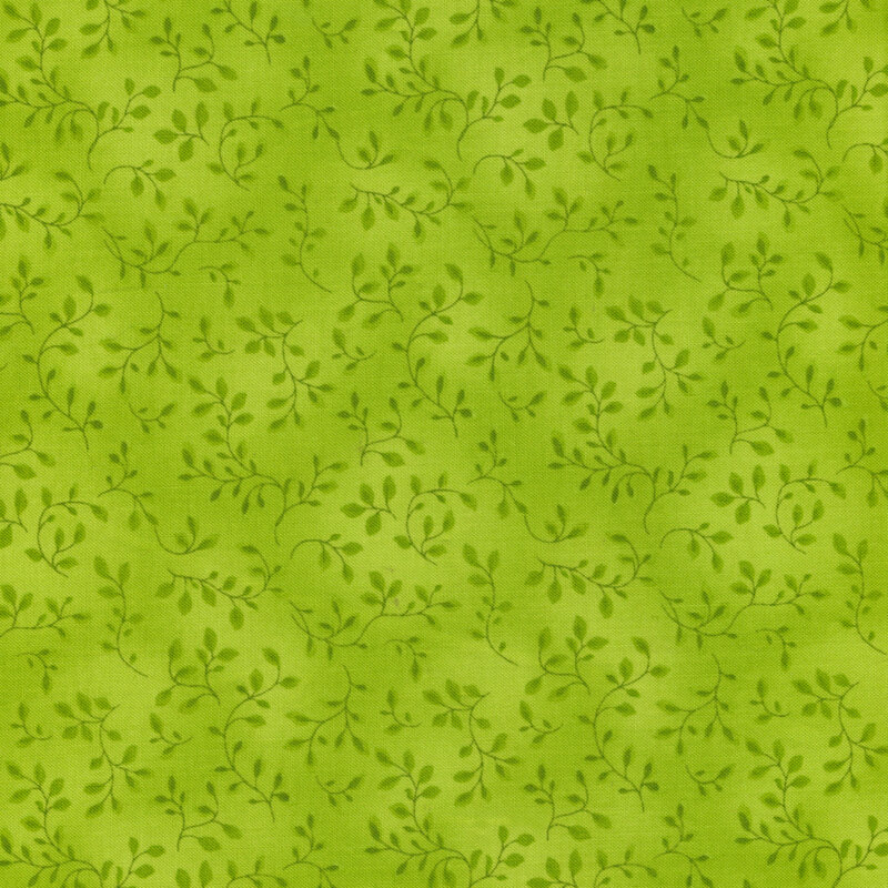 Mottled chartreuse green tonal fabric features tiny vines pattern | Shabby Fabrics