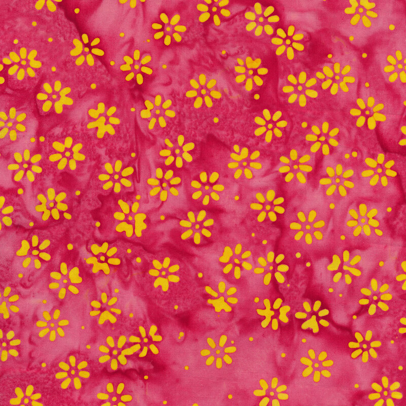 Bright yellow flowers on a pink and purple marbled background