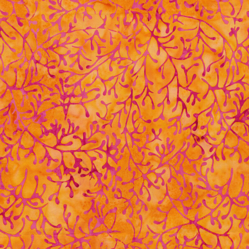 Bright purple vines all over an orange marbled background