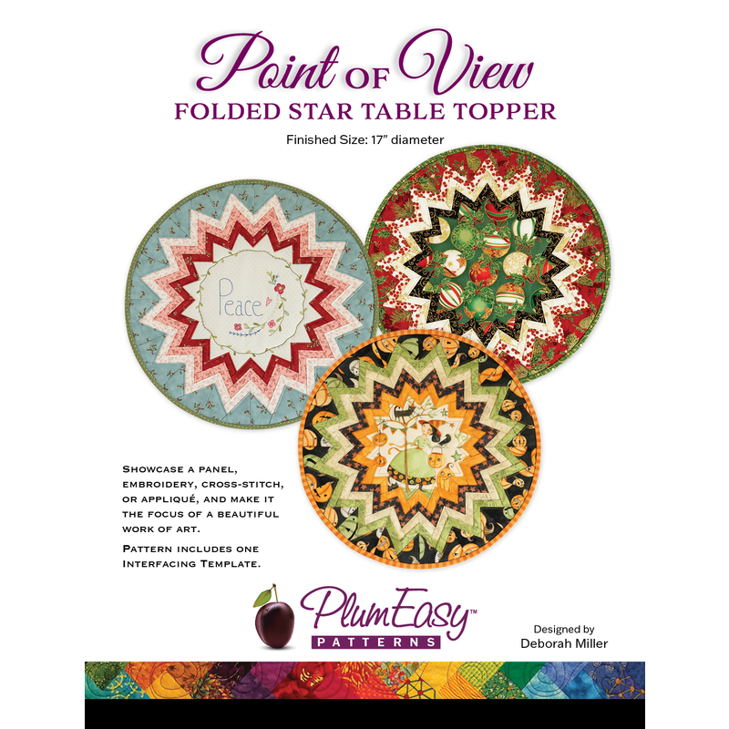Front cover of the Point of View Folded Star Table Topper pattern showing three round table toppers