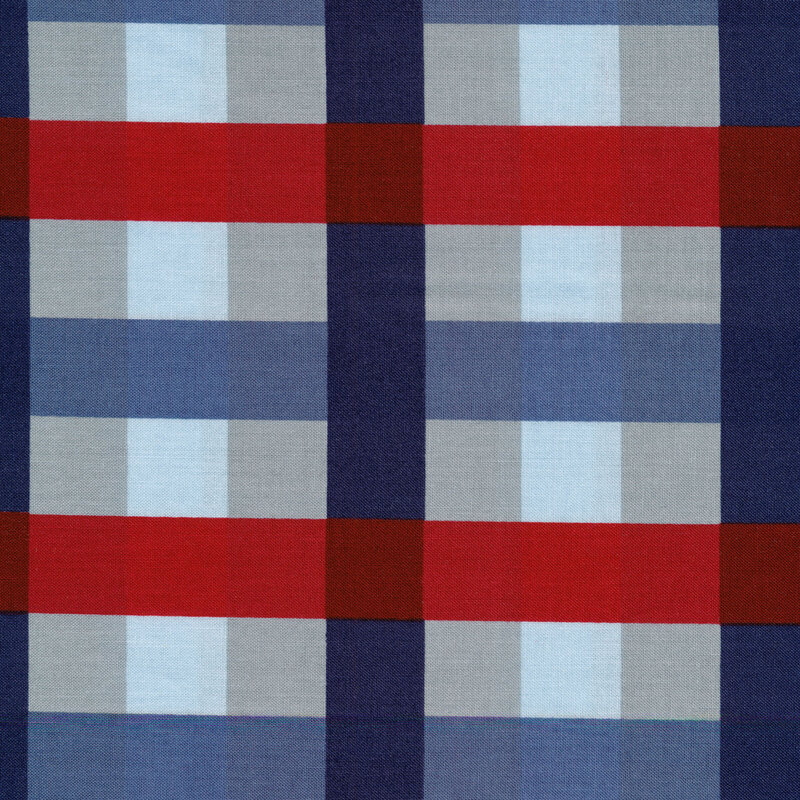 Blue and red plaid fabric
