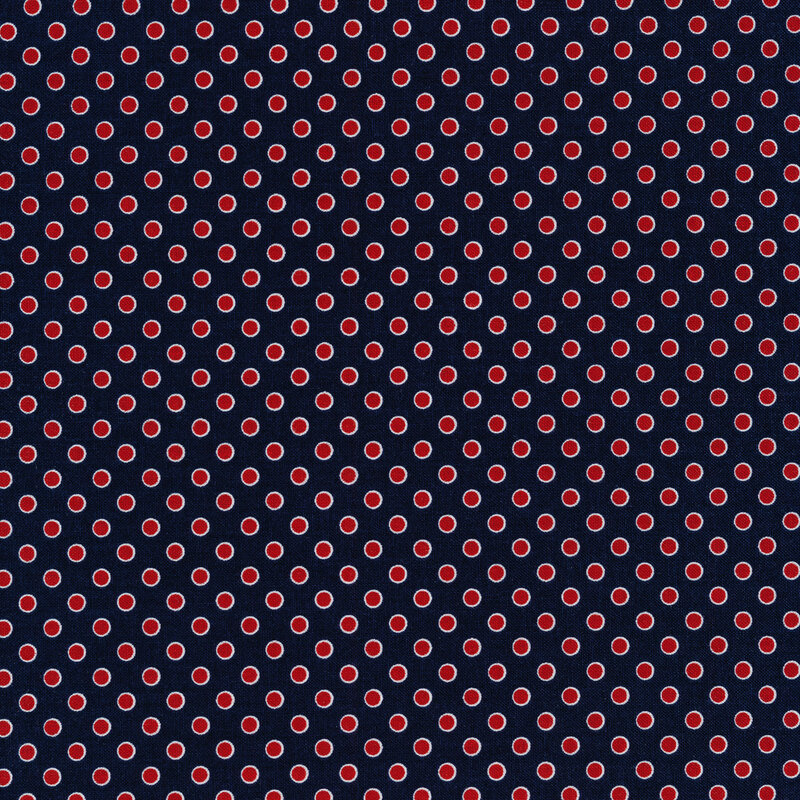 Navy and red polka dot fabric