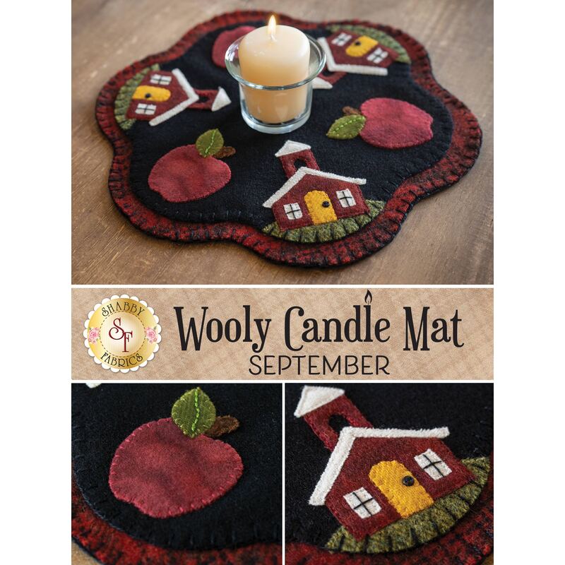 A collage of the fun designs in the Wooly Candle Mat - September kit
