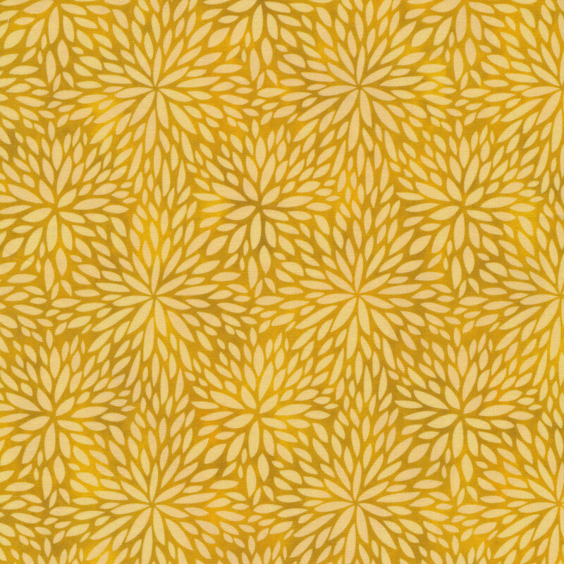 Yellow and gold fabric with geometric floral design