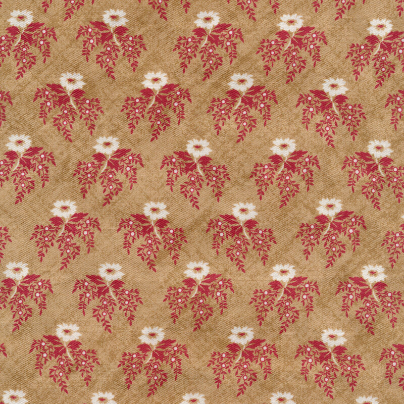 Red and white florals on a tan background