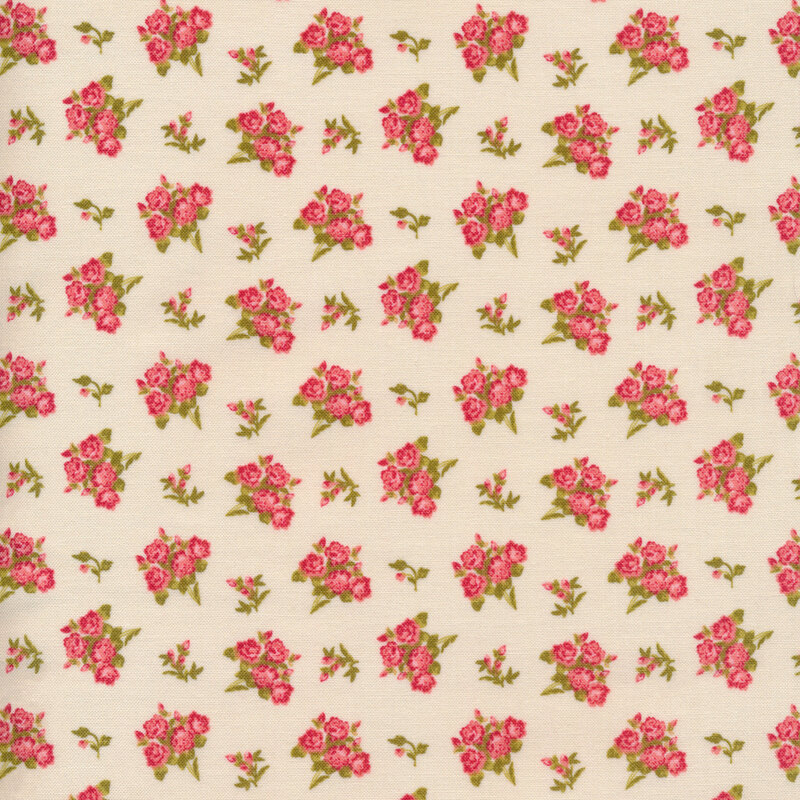 Pink florals tossed on an ivory background