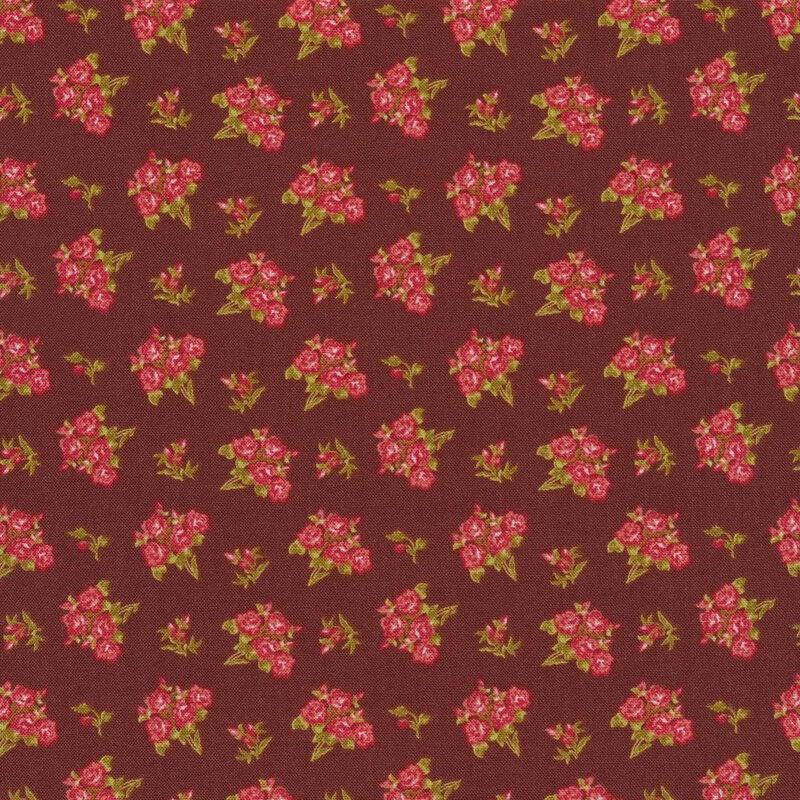 Pink florals tossed on a red brown background