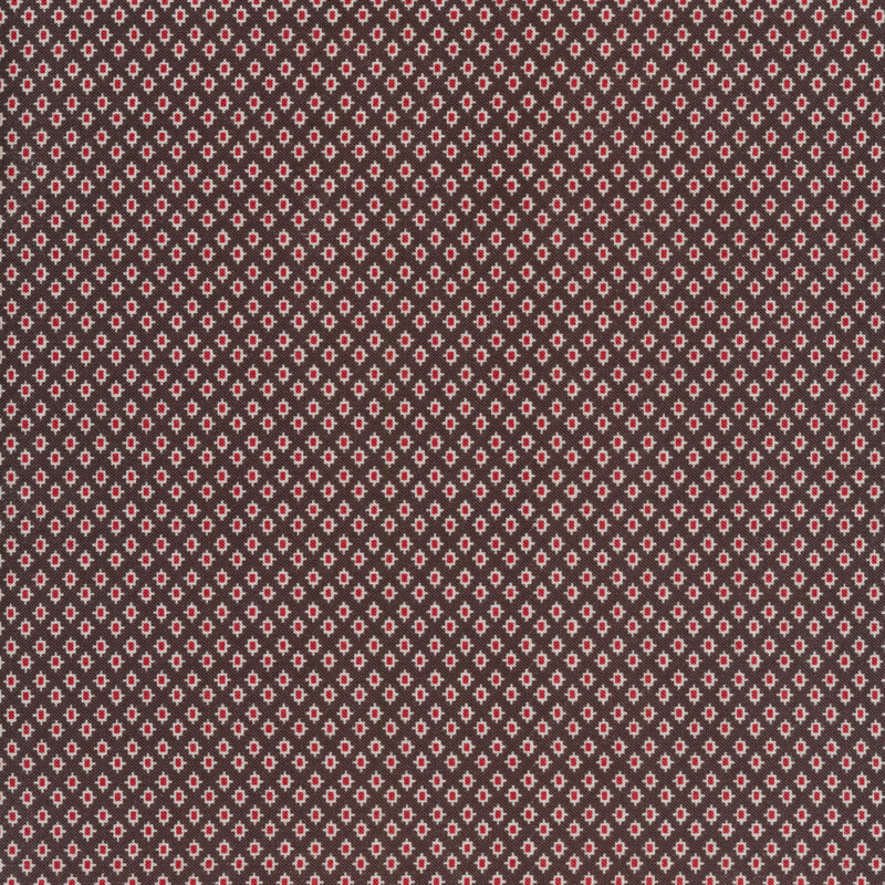 Red and white shirting pattern on a deep brown background