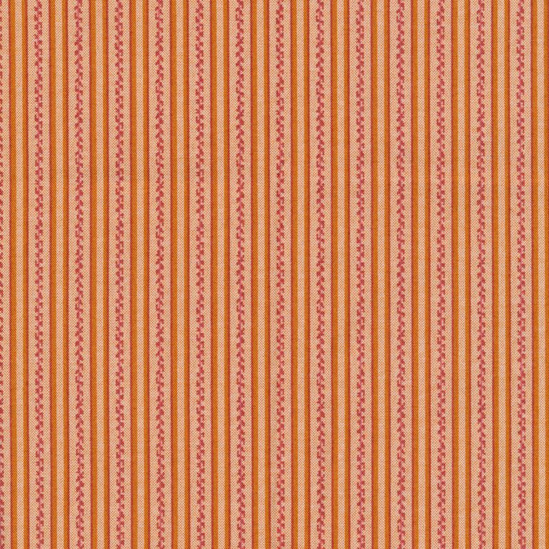 Orange and red striped fabric with red floral strips