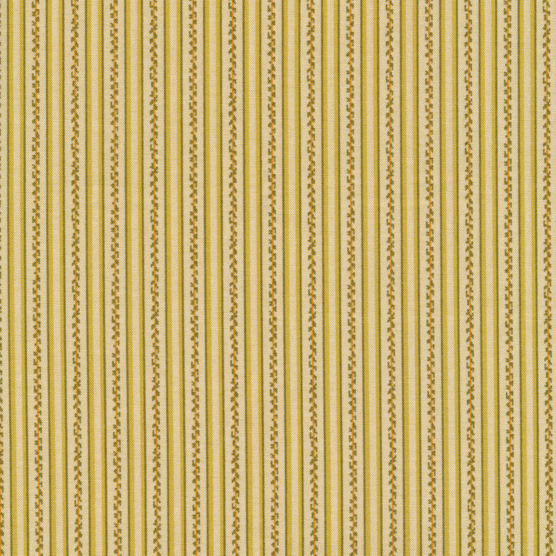 Yellow and beige striped fabric with orange floral strips