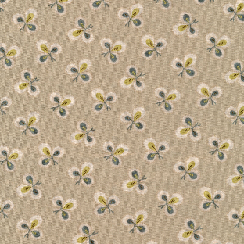 French beige fabric with illustrated floral pattern
