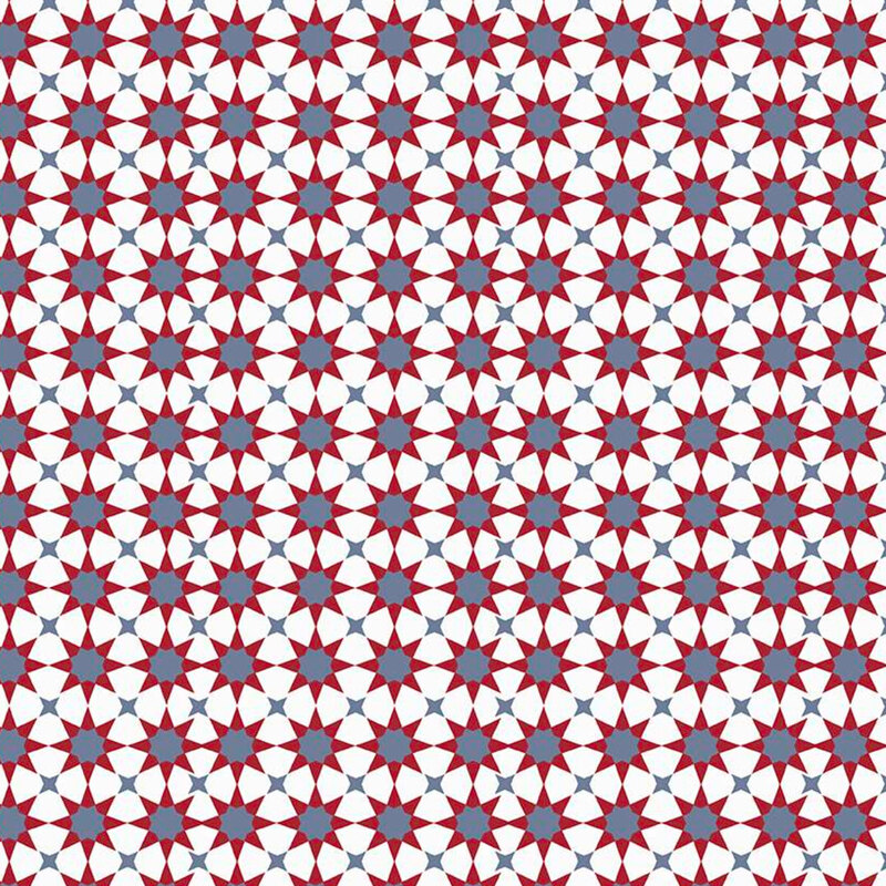 Off white fabric with red and blue touching stars all over