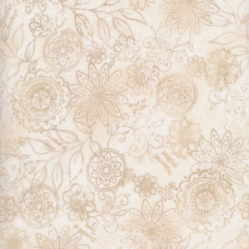 Cream fabric with beige floral designs throughout