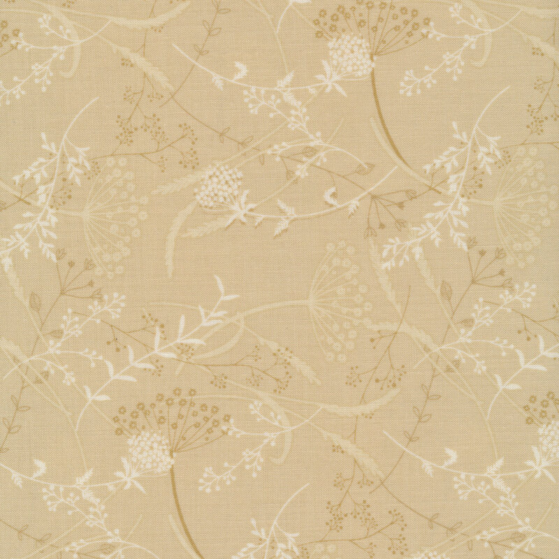 Tan fabric with beige and white branch design